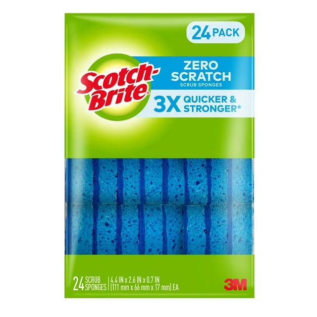 Scotch-Brite Zero Scratch Scrub Sponges, Individually Wrapped (Pack of 24)